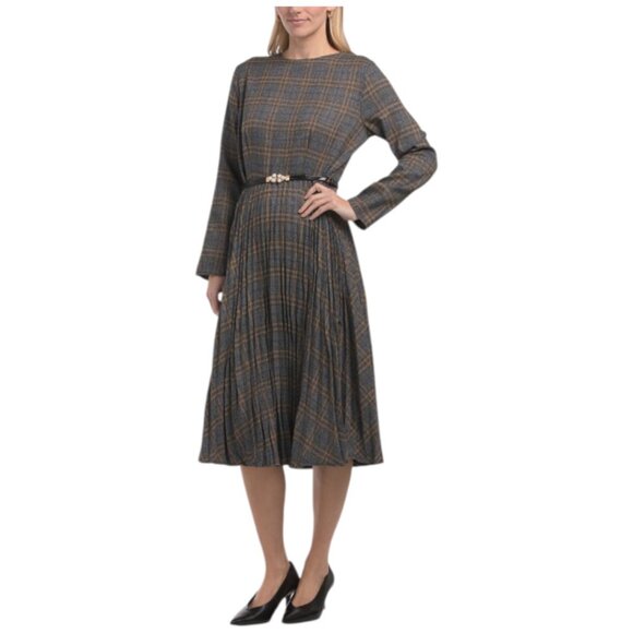 NANCY YANG Multi Belted Plaid Midi Dress - Picture 1 of 2